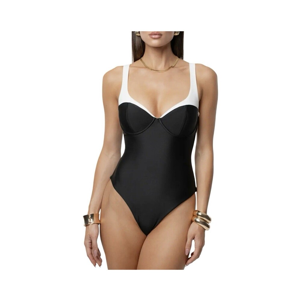 Juxlabel Destinations Underwire Black White One-Piece Swimsuit Medium NWT $78